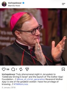 Dewar wearing an Episcopal zuchetto in 2018