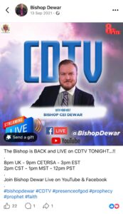 Dewar claiming to be "Bishop" in 2021